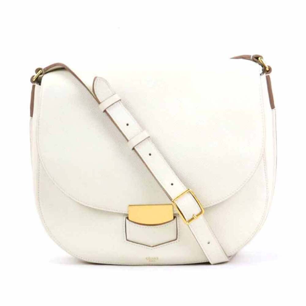Celine White Crossbody Shoulder Leather Bag Gold Trotter Off - Picture 2 of 4